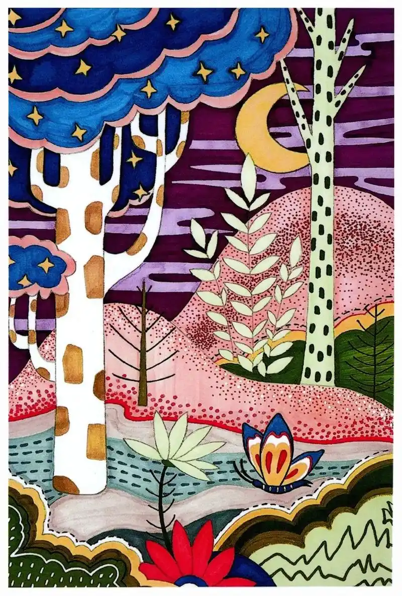 超喜欢的画风,马克笔创意装饰画,太美啦.#画画 #创意美术  - 抖音