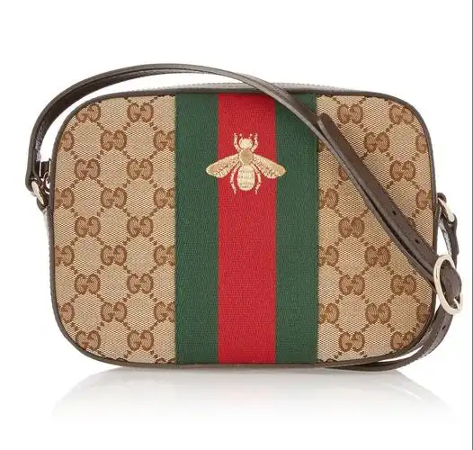 gucci 古驰 gucci女包 棕色双g纹织物linea g 2蜜蜂刺绣女士单肩斜