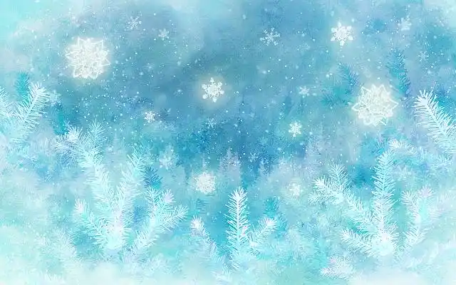 小雪大雪插画唯美梦幻冬天松树松枝雪景雪花植物风景水彩手绘背景