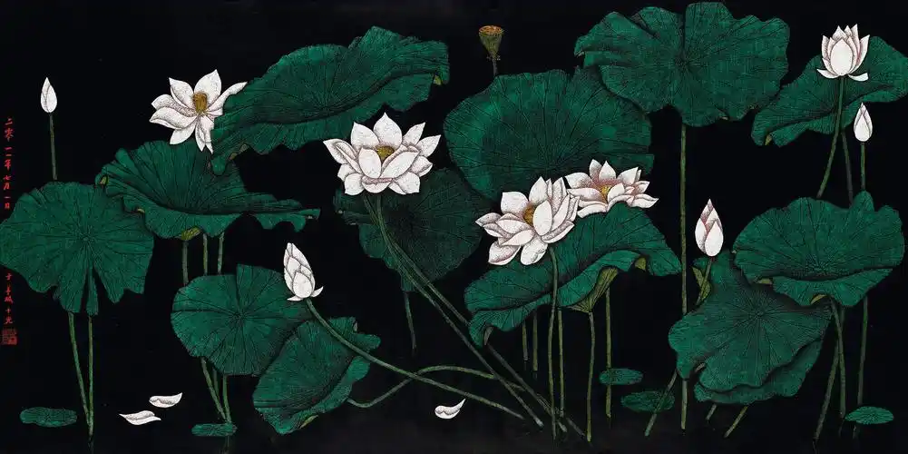 乔十光荷花漆画