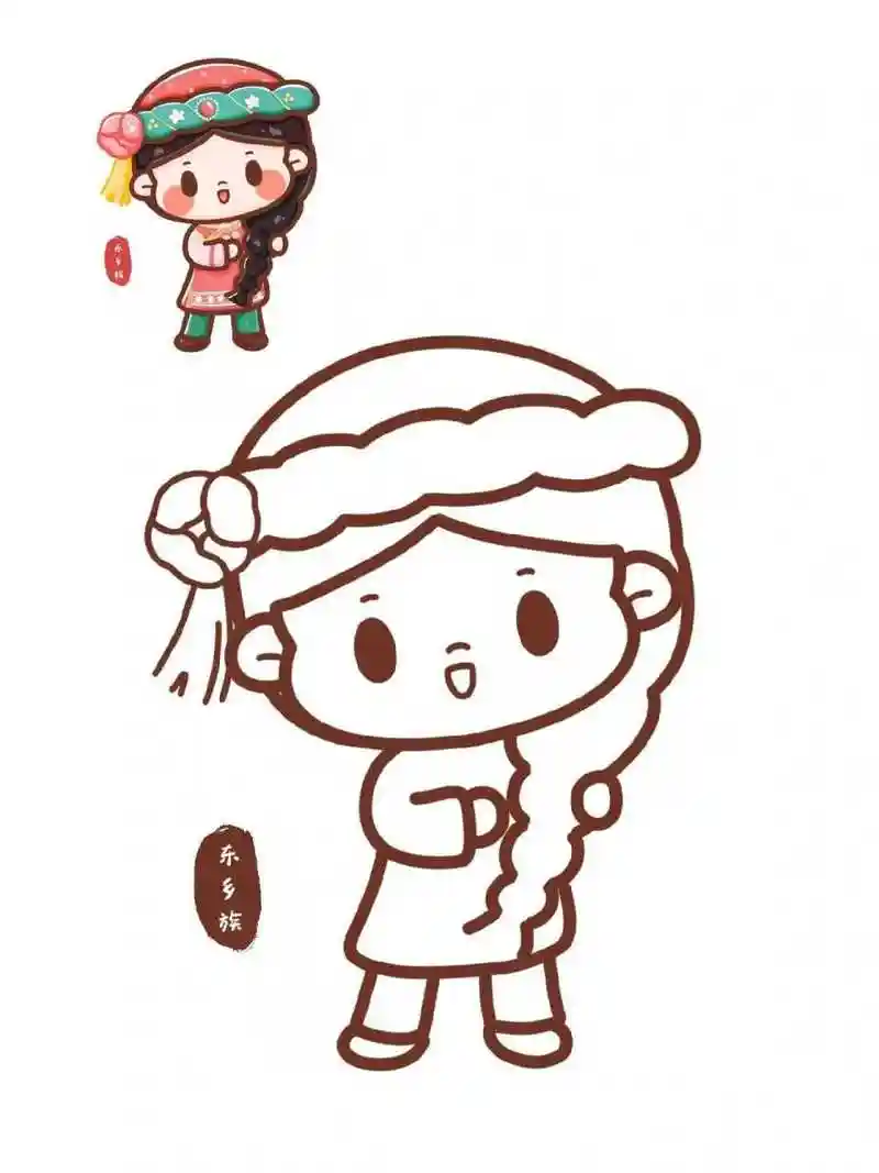 简笔画人物线稿 56个民族—土家族/东乡族/塔吉克族/塔塔尔族/独龙族