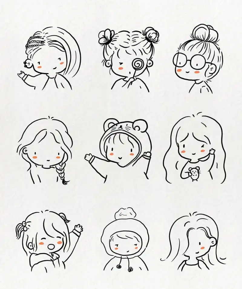 超可爱简笔画～小女孩头像 超可爱的小女孩头像来了手帐好素材,画起来