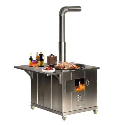 柴火不锈钢灶大锅台室内无烟木柴土灶家用带鼓风机野餐炉具