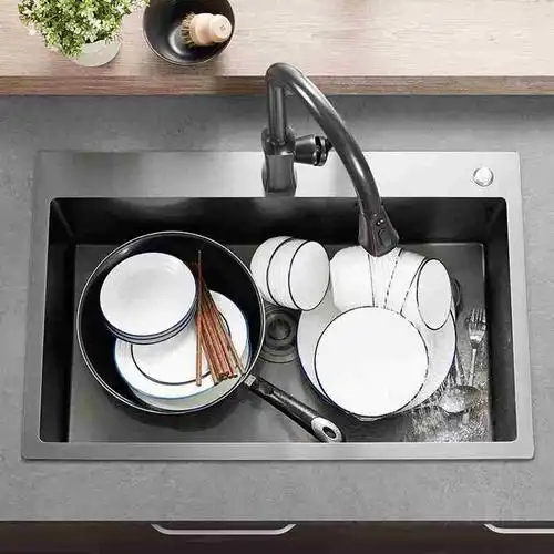 新款百汉黑色纳米不锈钢厨房套装洗菜盆水池洗碗池台上盆手工水槽
