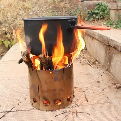 卡片式户外柴火炉 不锈钢折叠烧烤炉 环形简易diy露营野餐炉具