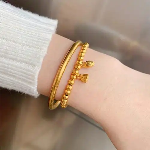 古法黄金手镯9999足金传承金镯子3d硬金时尚手环女结婚首饰计价