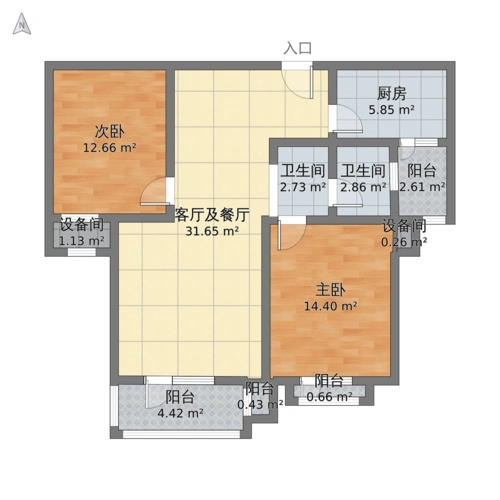 山东省泰安市岱岳区 福盈天际2室1厅1卫 90m05-v2户型图 - 小区户型