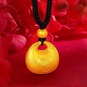 仿真黄金吊坠女锁包胖福金坨吊坠子镀18k金福袋古法挂坠999送女友