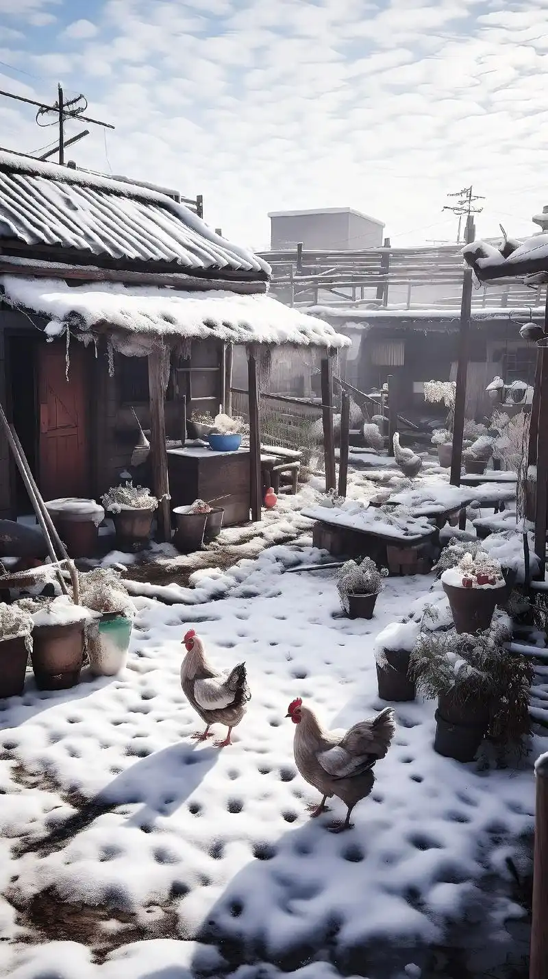 雪花点缀的小院,回忆温暖的旧瓦房.在八十年代的旧瓦房里,冬天 - 抖音