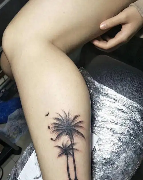 椰子树纹身图片_腿部纹身图案
