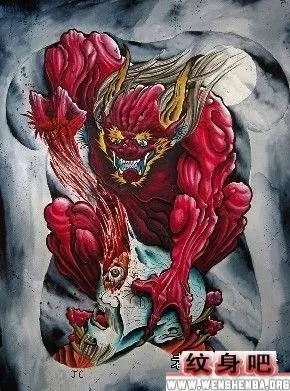 经典霸气满背鬼怪纹身图案