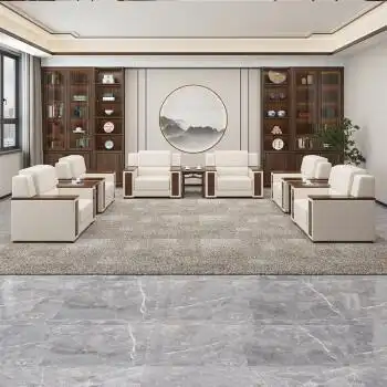 贝意品办公沙发皮会客区现代简约接待室贵宾洽谈茶几组合套装家具办公