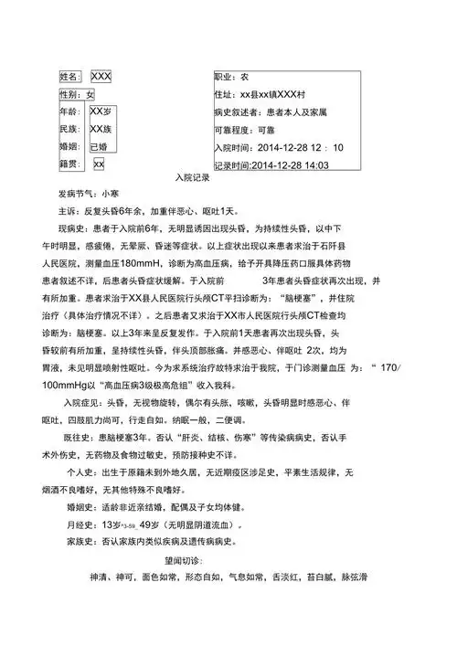 中医科病历书写模板