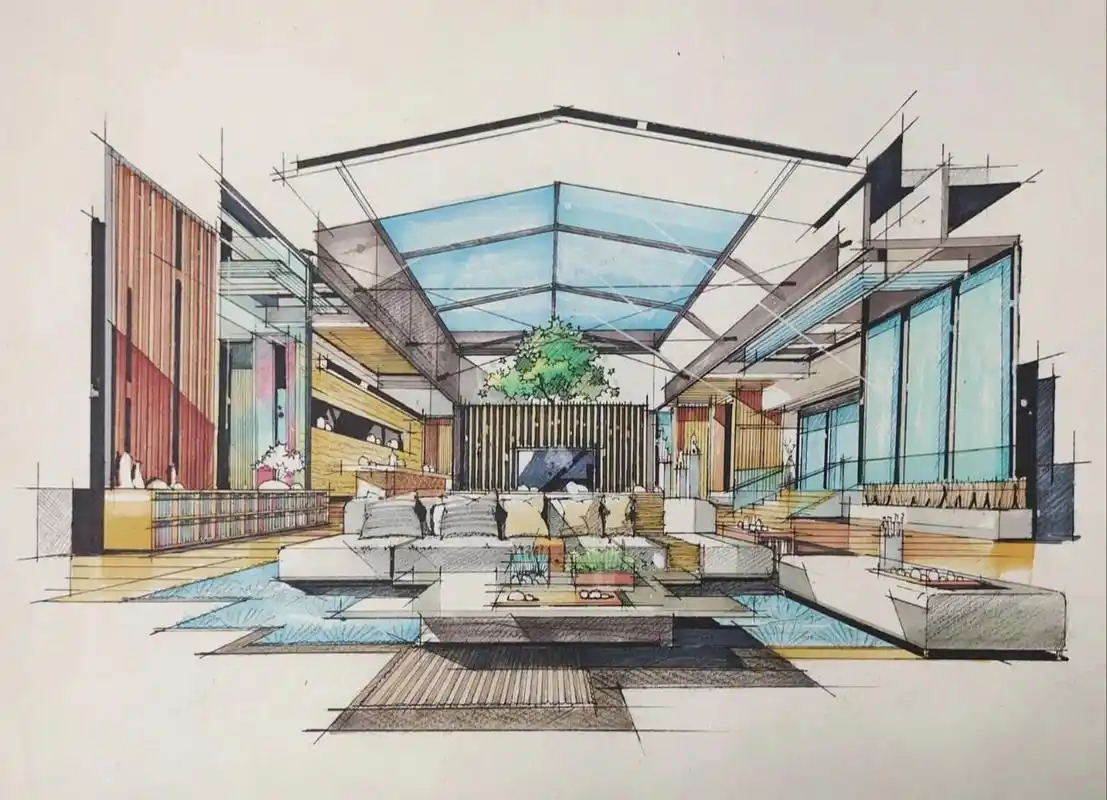 酒店大堂|客厅 室内马克笔效果图 详细步骤 979797法卡勒162铺