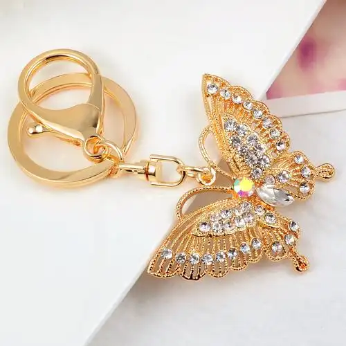韩国镶钻创意合金蝴蝶钥匙扣时尚女生包包扣金属工艺品毛衣链