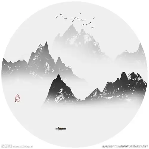圆形水墨山水画图片