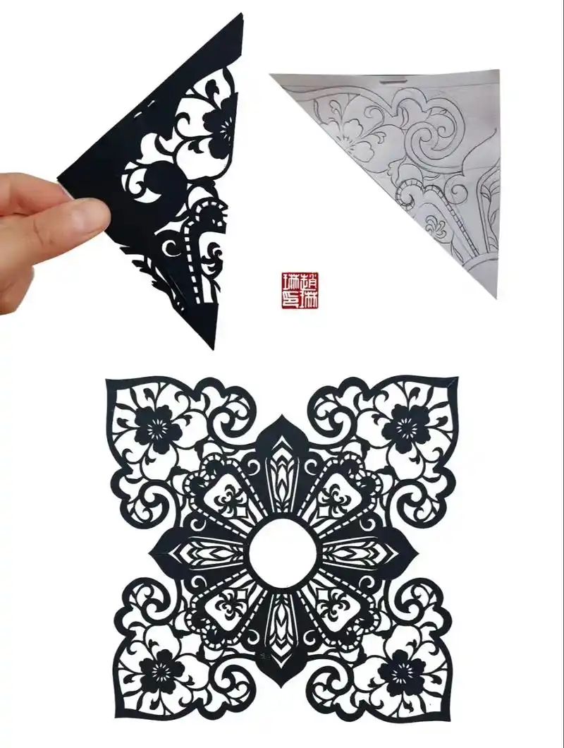 四合如意云肩剪纸.