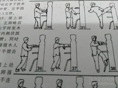 此木人桩法是用李小龙的截拳道进行打击,不是全部用咏春拳的打法,有边