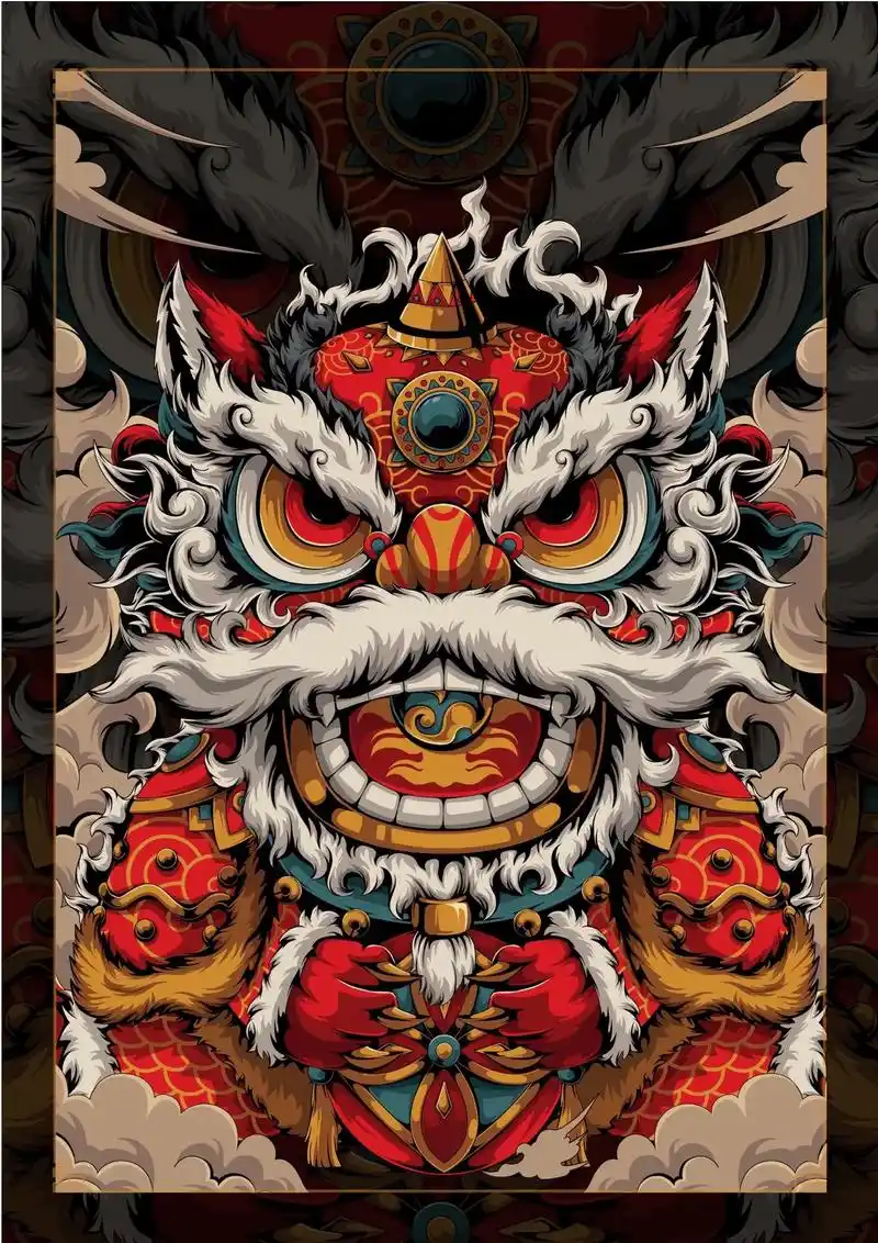 国潮醒狮素材 适用于各种网红店铺, 可做壁 - 抖音