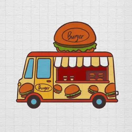 简笔画汉堡路边摊儿