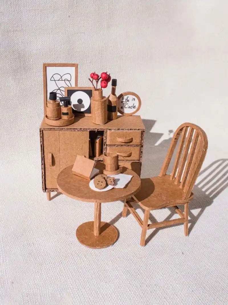 迷你餐桌椅图纸教程 牛皮纸袋做的小家具  备受期待的餐桌椅图纸终于