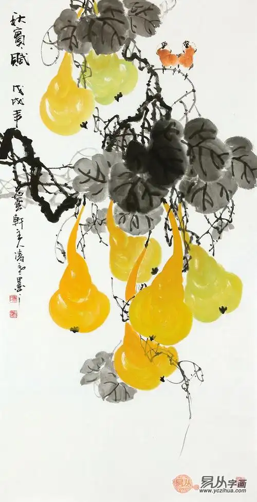 当代实力派画家杨成功老师写意葫芦图《秋实赋》