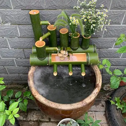 竹子流水竹筒加湿器风水水轮招财过滤水循环循环器喷泉