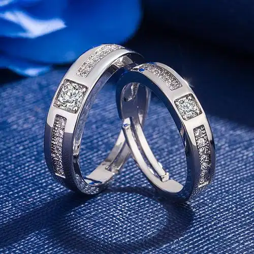 925银情侣戒指男女款钻戒男戒指环活口结婚钻戒女情侣对戒 皇冠情侣