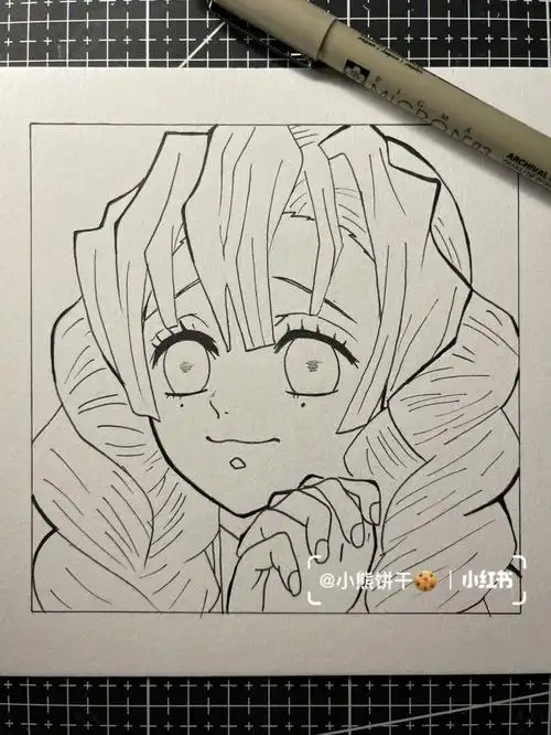 手绘鬼灭之刃甘露寺蜜璃附线稿过程