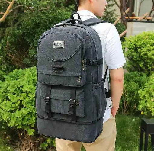 背包男帆布双肩包旅行超大容量行李包可扩容70升旅游包户外登山包