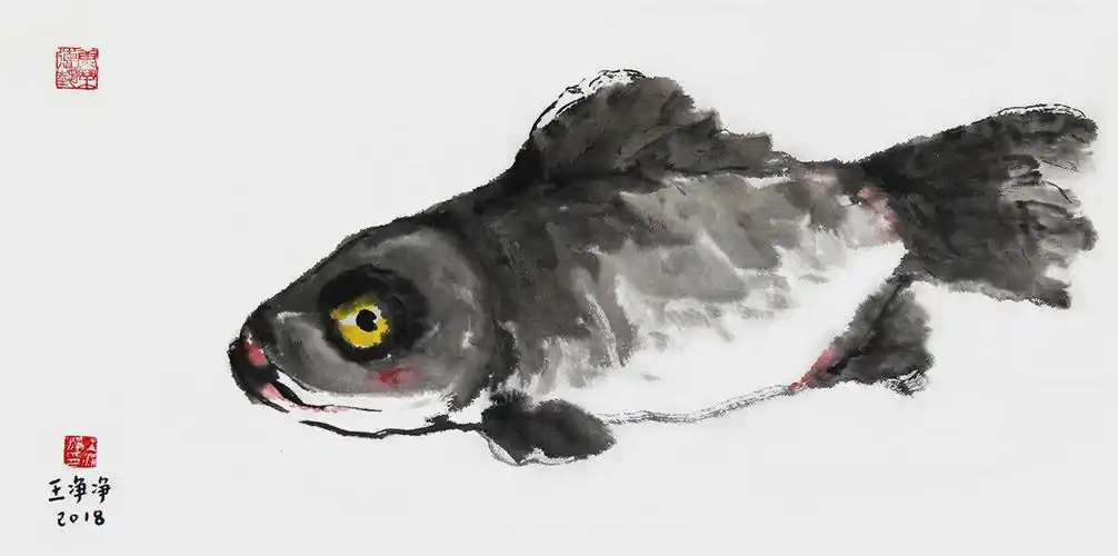 水墨插画-鱼_纸本水墨_国画_宝甄网