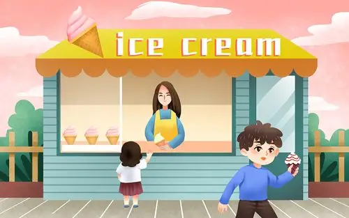 冰淇淋店夏天地摊素材原创插画海报