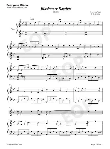 illusionary daytime-幻昼五线谱预览1-钢琴谱文件(五线谱,双手简谱