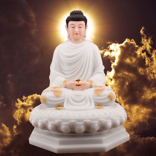 汉白玉佛像白玉镶金释迦牟尼佛阿弥陀佛药师佛释迦成道像家用摆件