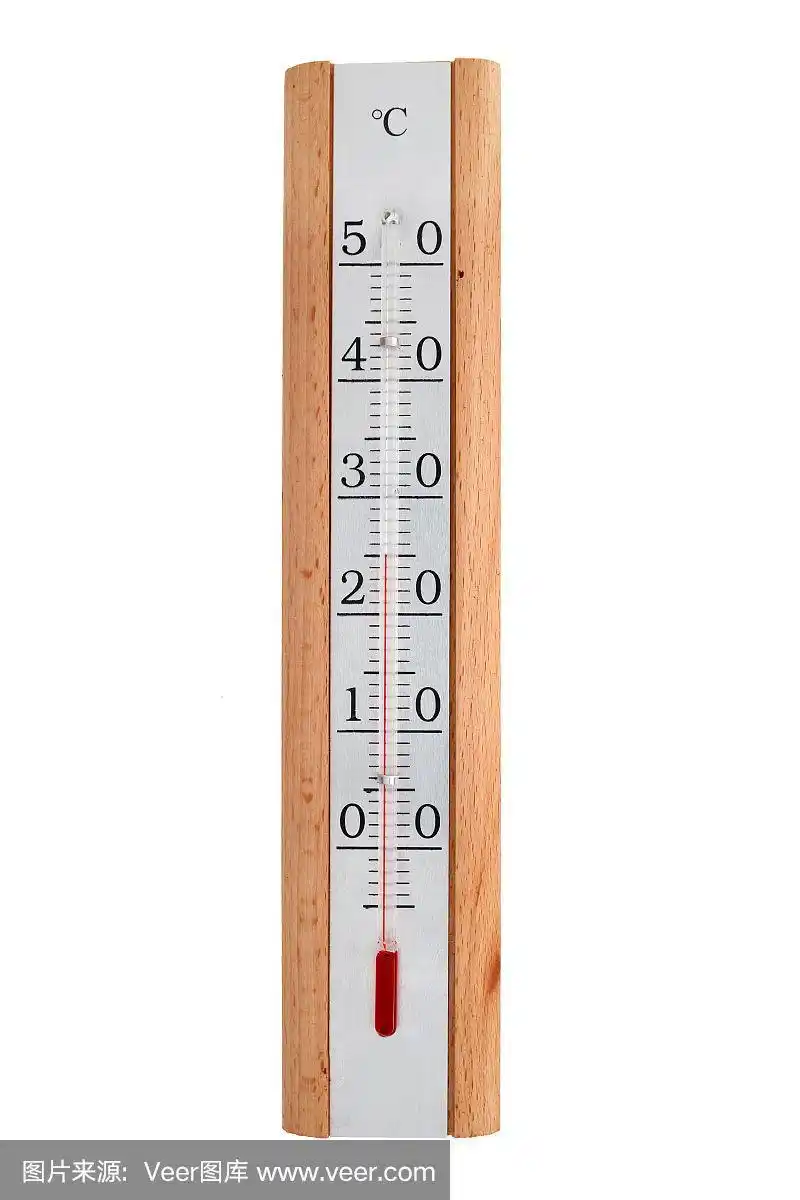 木框架金属板上的房间温度计显示摄氏25度.在白色背景上隔离