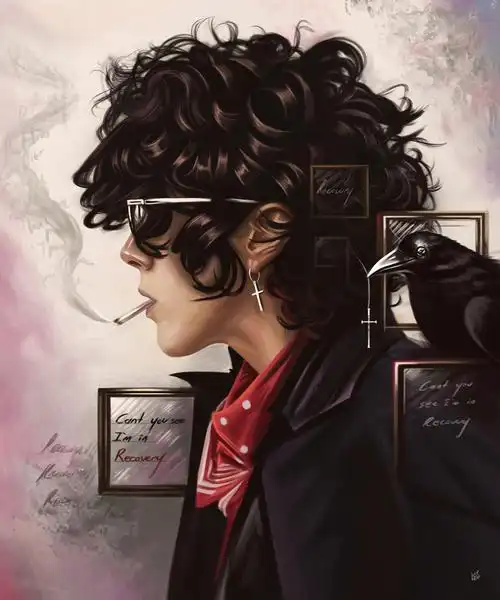 超高清吸烟的卷发帅哥手机壁纸下载