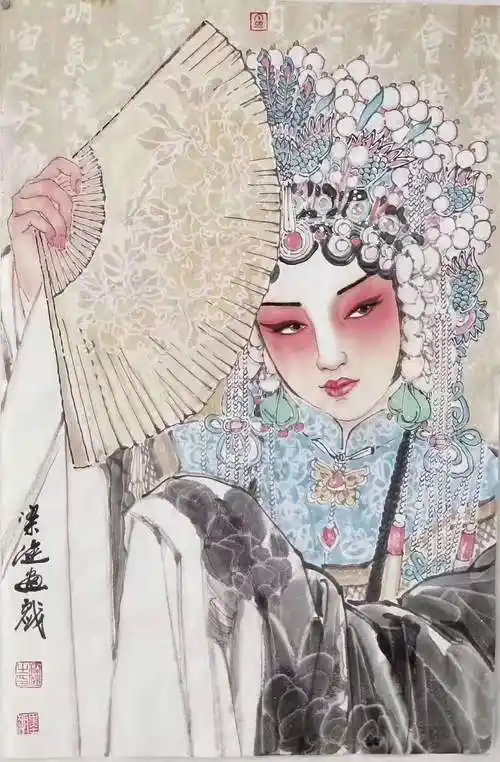 梁健国画戏曲人物