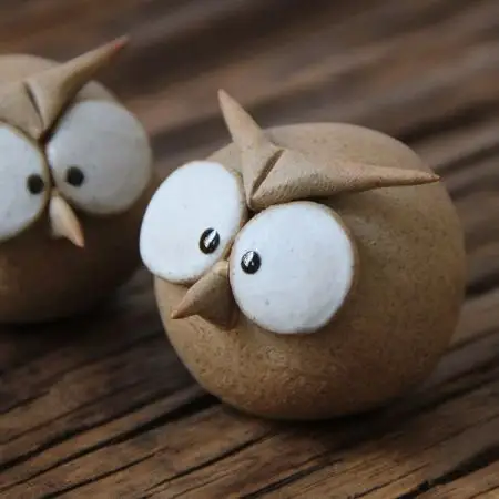 【雅集堂】全手工陶泥猫头鹰小鸟 家居摆件 茶宠 多肉植物摆件 原创