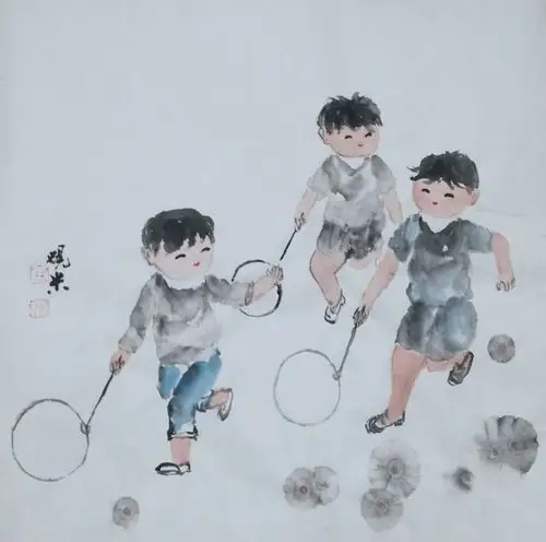 60,7o,8o后儿时游戏(黄艳敏国画)一一一起回顾那些无忧无虑的岁月!