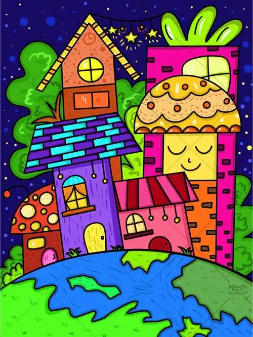 儿童画作品奇怪的房子ipad绘画712岁宝贝