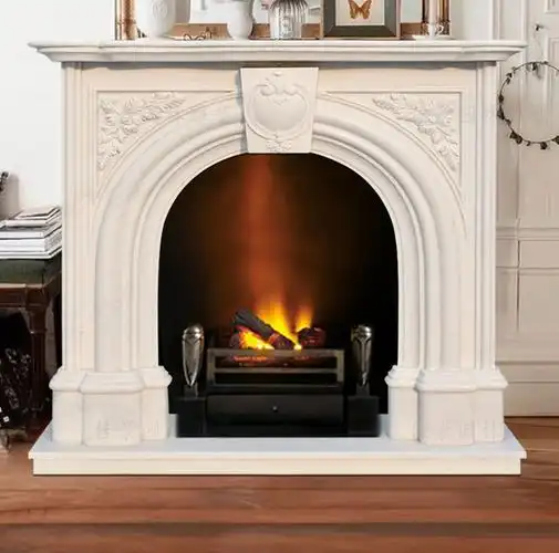 汉白玉大理石壁炉法式雕塑欧式别墅客厅拱形汉白玉石材美式轻奢石雕
