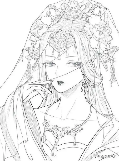 线描古典仙女姐姐,画好填色一定很美