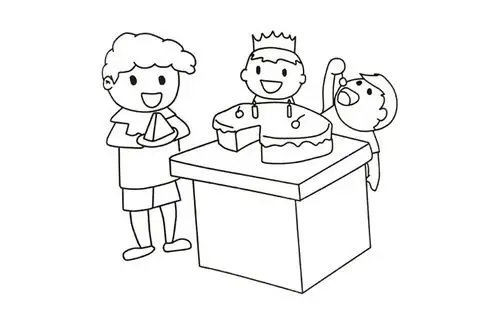 小朋友过生日一起吃蛋糕的简笔画图片场景简笔画过生日简笔画