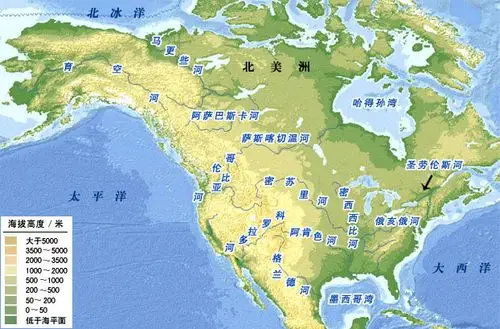 北美洲主要河流示意图