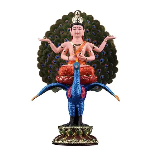孔雀明王铜像孔雀佛母佛堂居家供奉镇宅摆件纯铜彩绘孔雀明王佛像