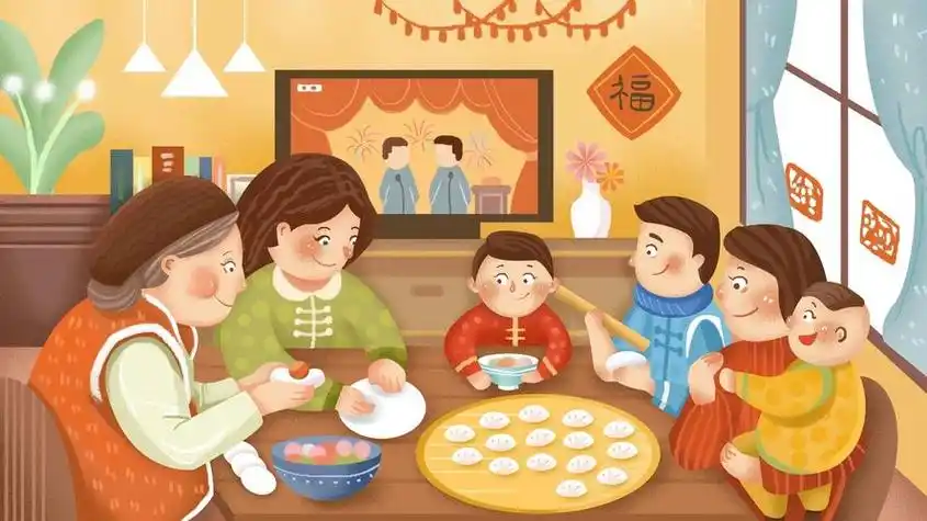 一家人吃饺子简笔画 一家人吃饺子简笔画有颜色