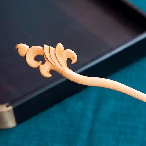 周广胜榉木发簪古风简约日常盘发挽发簪雕花簪子手工木质气质发饰