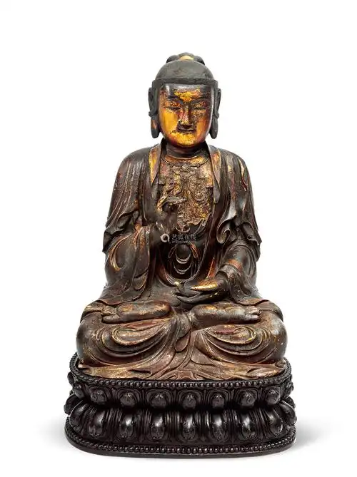 清早期木雕漆金如来坐像