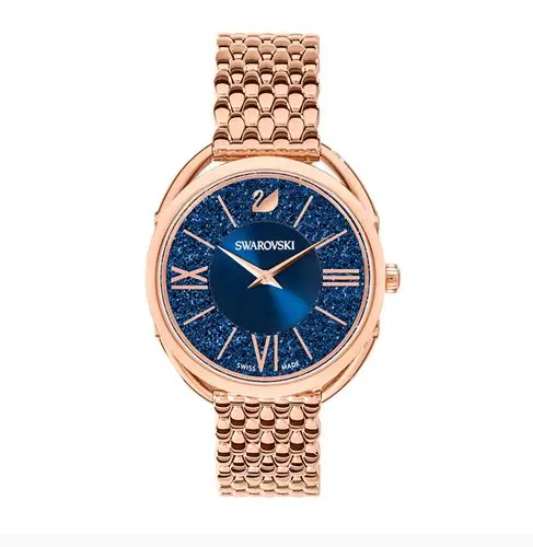 施华洛世奇 crystalline glam 女士时尚蓝色玫瑰金色调金属腕表手表女