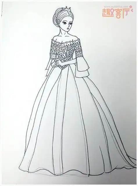 画公主最漂亮的亮的衣服简笔画